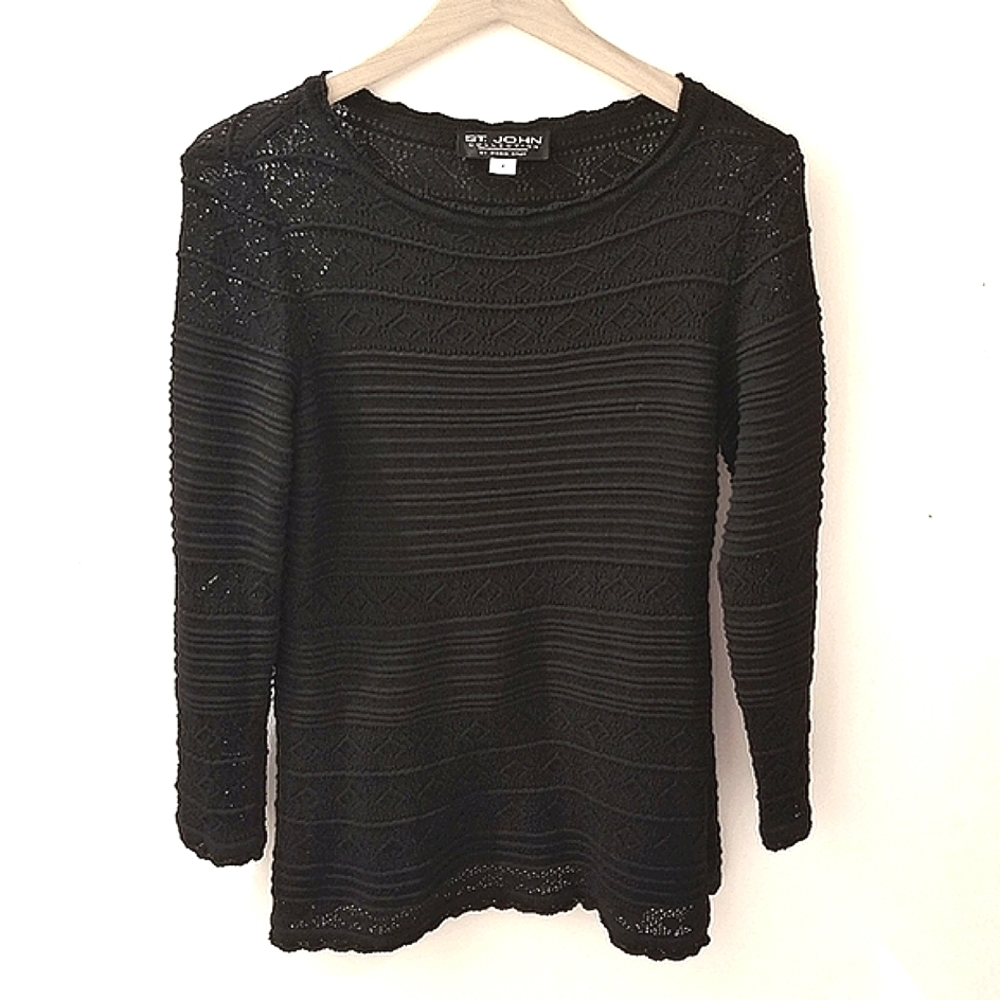 St. John Collection Vintage Spring 02' Black Open Knit Tunic Top Sz 4 S-M - Picture 6 of 15